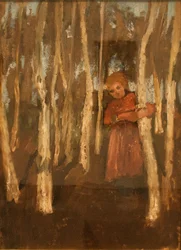 Fille dans une forêt de bouleaux